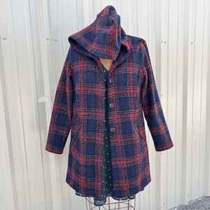 VTG Michael Tyler Hooded Plaid Wool Blend Coat M — Made in Canada